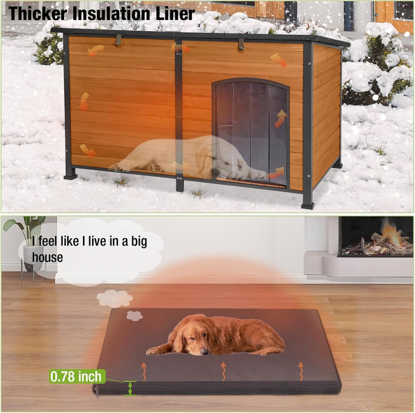 GUTINNEEN Dog House Insulated Outdoor Dog Kennel with Liner for Winter Extra Large
