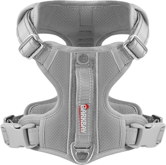 BARKBAY Dog Harness No Pull with ID Tag Pocket - Heavy Duty, Reflective, Easy Control for Large Dogs(Grey,L)