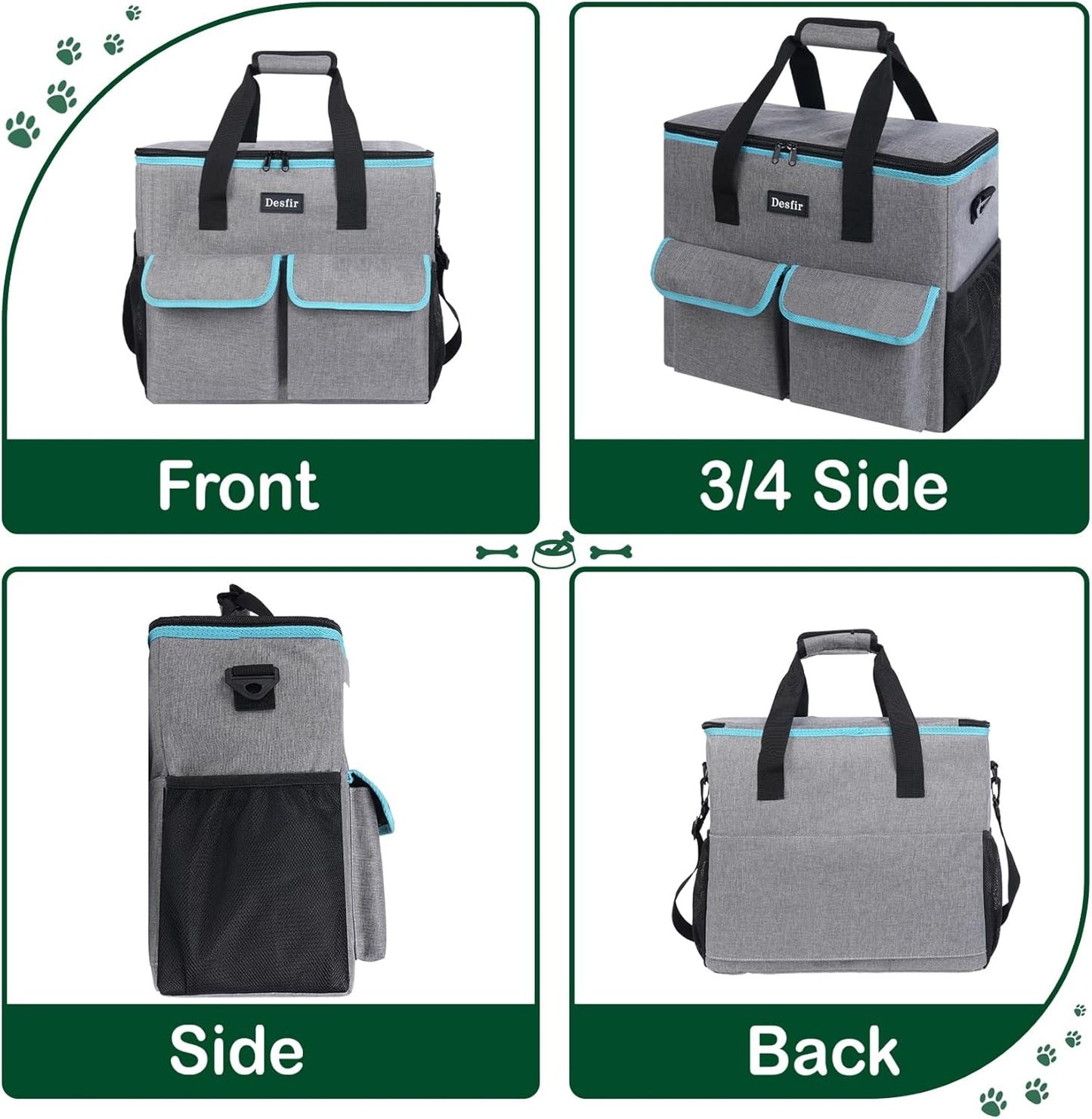 Large Pet Travel Bag Organizer - Dog & Cat Tote with Food Containers, Bowls, Feeding Mat, Perfect for Camping, Hiking (Multi-Pocket Design)