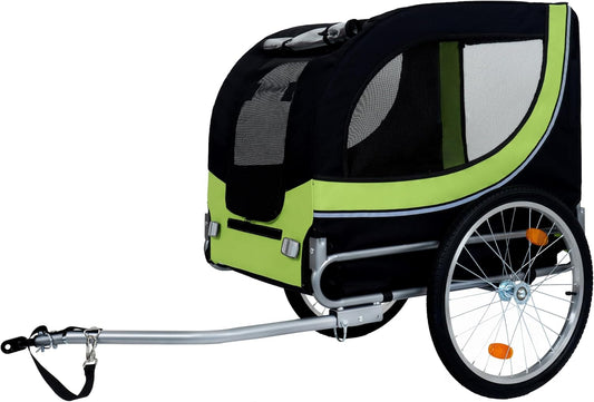 Blue-Grey Large Folding Bike Trailer for Dogs – Heavy-Duty Steel Frame, 66LB Capacity Pet Carrier for All-Terrain Cycling, Jogging & Camping Adventures!