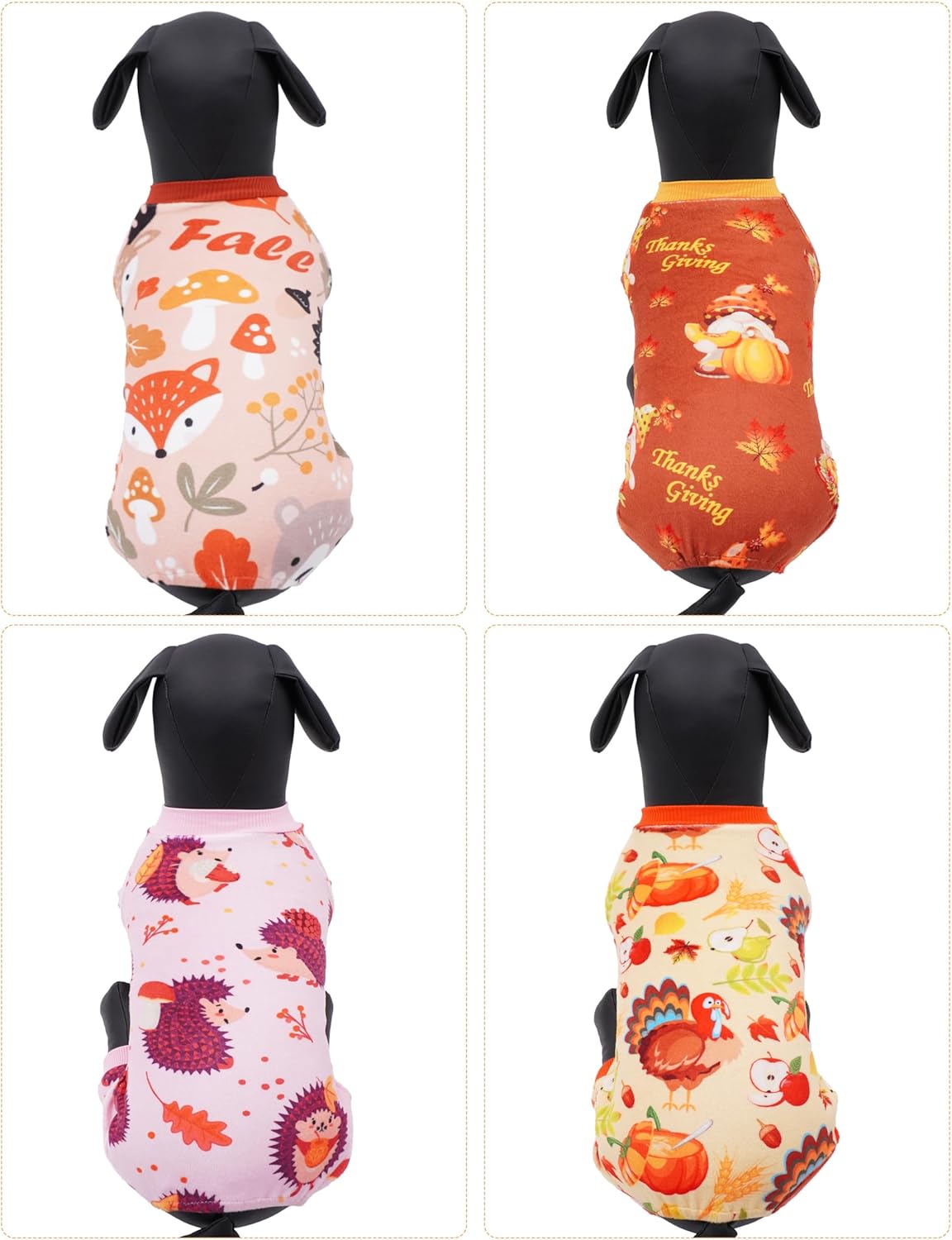 PET SHOW 4 Pack Fall Small Dog Pajamas Thanksgiving Clothes Doggies Girl Boy Soft Stretchy PJs Autumn Jumpsuit Puppy Cats Onesies Outfits with Sleeve Pets Dachshund Costume S