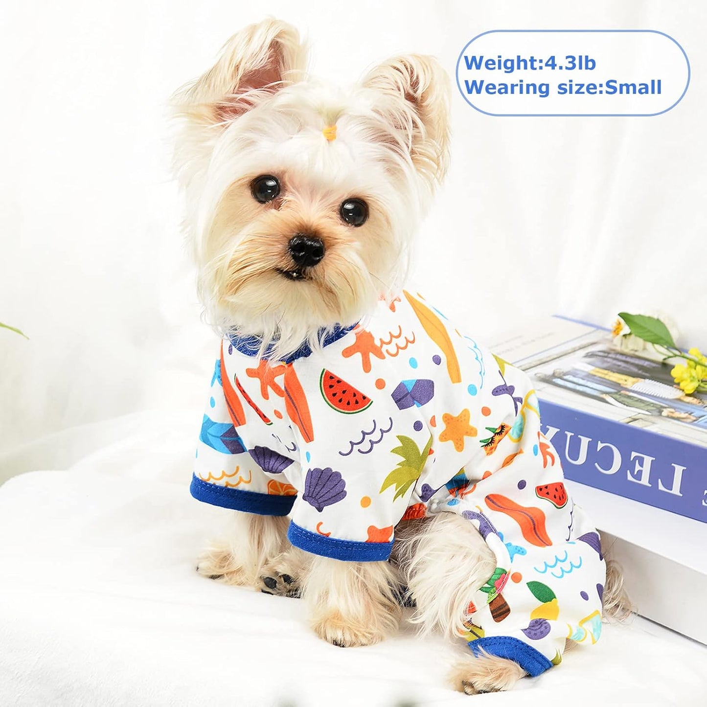 Dog Pajamas Pjs Spring Summer Dog Clothes for Small Dogs Girl - Boy - Medium Size Dogs, Soft Stretchy Puppy Clothes Doggie Onesies Cat Pet Jammies Outfit (Beach, Small)