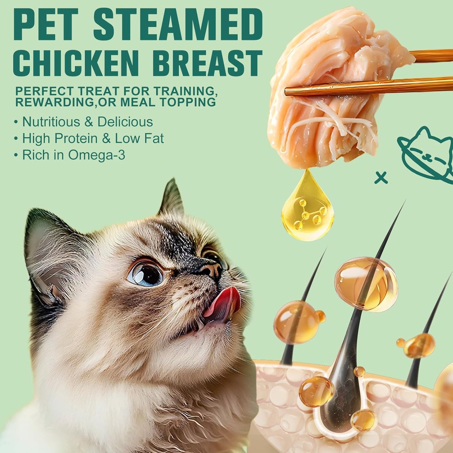 Steamed Chicken Breast Pet Snacks - Natural and Healthy, High Protein, Rich in Fish Oil, No Additives, Suitable for Cats and Dogs, 4PCS/1Pack, 160g/5.64oz