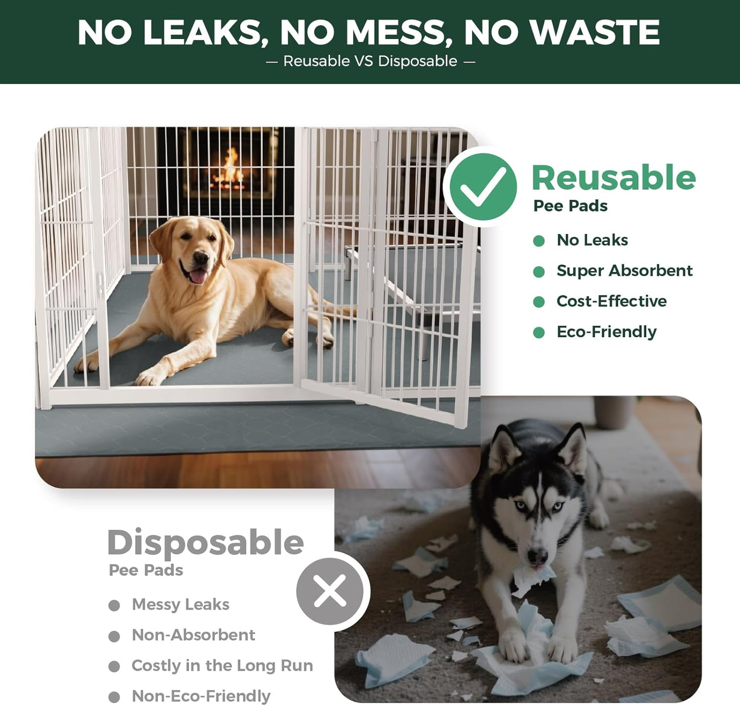 FXW Washable Pee Pads for Dogs, Puppy Pads with Super Absorbent, Specifically Designed for FXW Rollick/Homeplus 24inch 6 Panels Dog Playpen, 63" × 39" Rectangle, Gray, 1 Pack