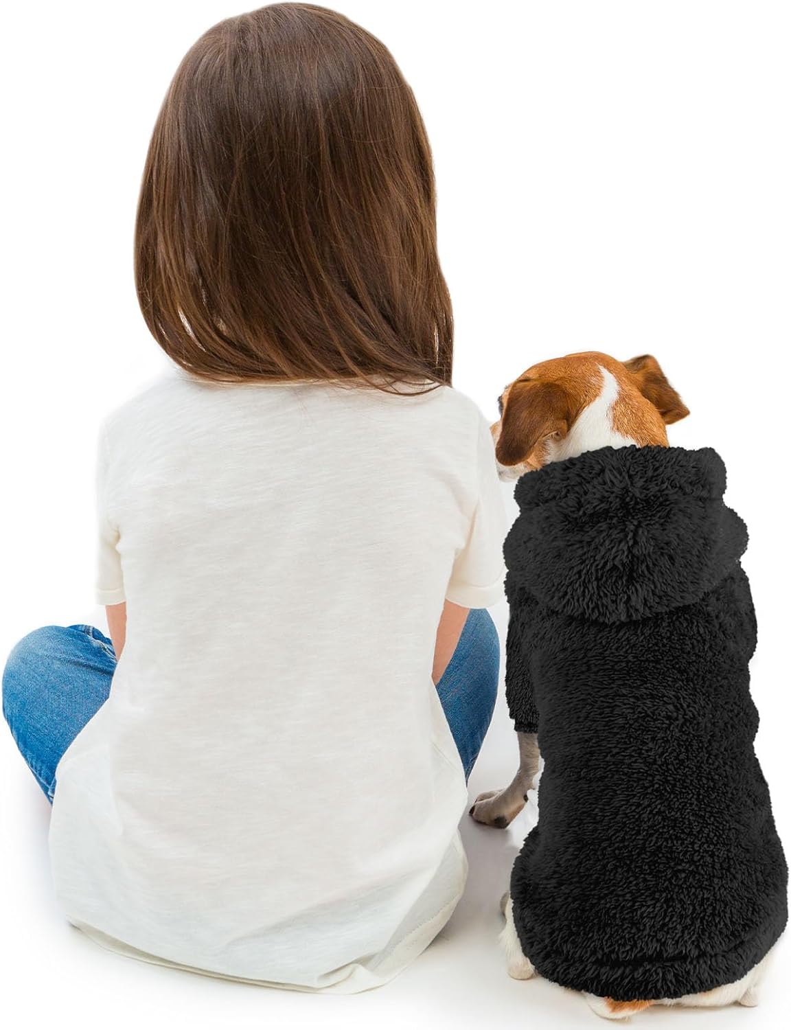 Fuzzy Dog Sweaters for Medium Dogs Dog Hoodie Soft Double-Sided Plush Fleece Pet Sweater Clothes Coats Pet Hoodie Sherpa Hooded Sweatshirt(Black-M)