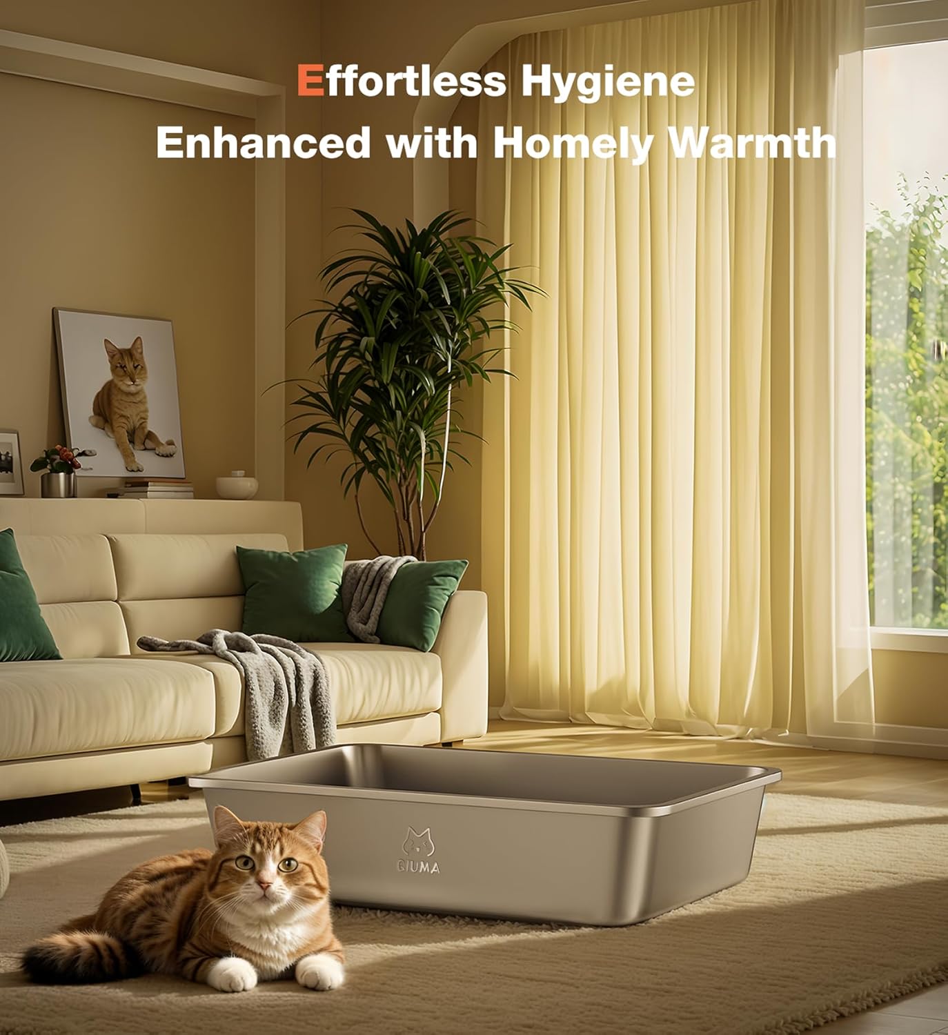 2 Pack Stainless Steel Cat Litter Box, 23.4" L×15.6" W×7.8" H, Metal Kitty Litter Box with High Sided for Big Cats, Non-Stick, Easy to Clean, Odor-Free