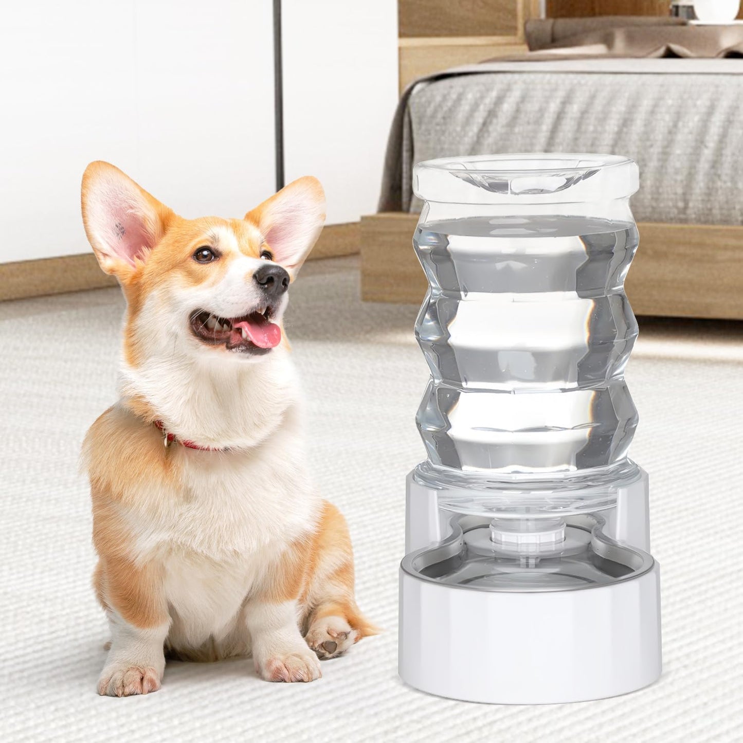 Sfozstra Dog Water Bowl Dispenser: 6L White Lagre Stainless Steel - BPA-Free - Automatic Gravity Pet Water Dispenser for Busy Owners