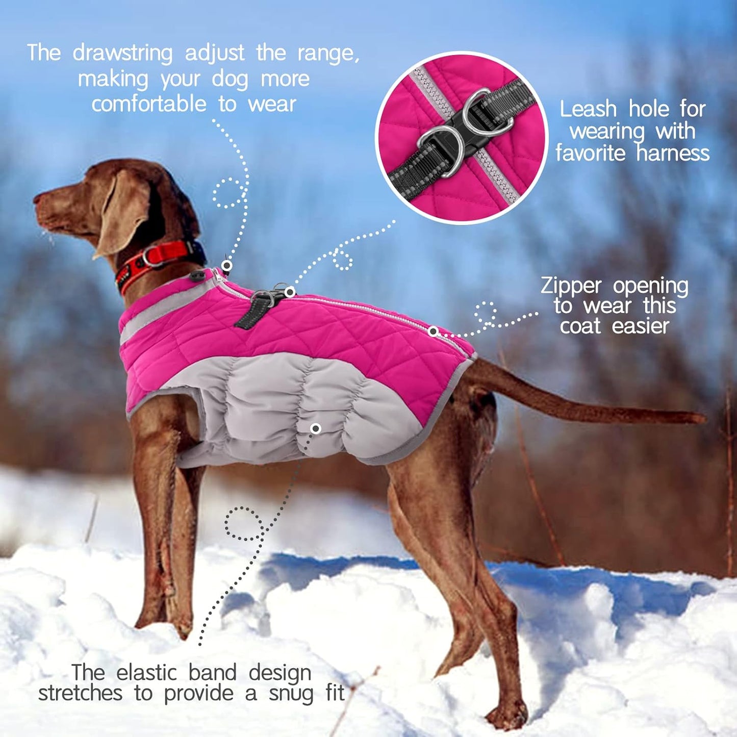 FUAMEY Dog Coat for Small Dogs,Waterproof Dog Winter Jacket with Harness Built in Puppy Cold Weather Coats Reflective Pet Vest with Zipper Warm Fleece Dogs Snowsuit Windproof Pink S