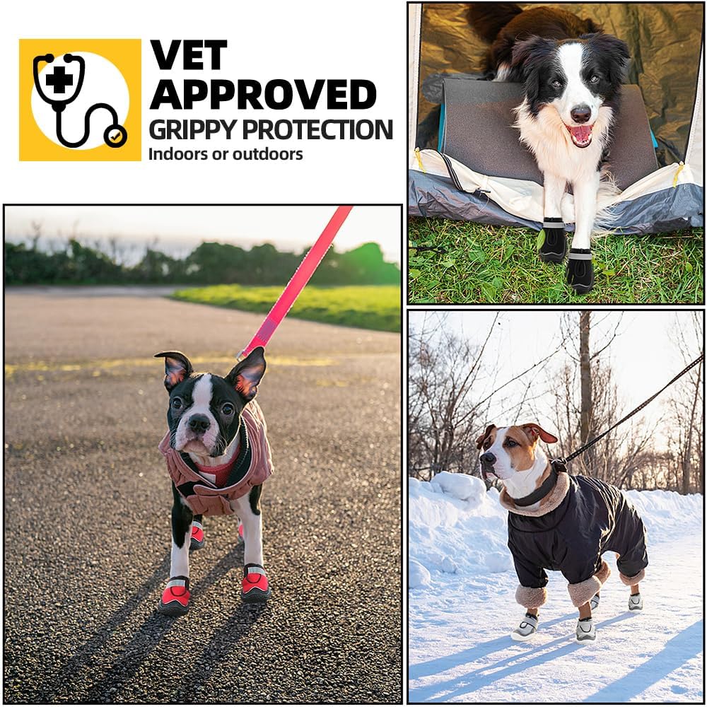 Hcpet Dog Boots for Large Dogs, Dog Shoes for Hot Pavement Winter Snow, Paw Protector Dog Booties Designed for Comfort and Breathability, Outdoor Booties for Small Medium Dogs for Hiking Grey Size 6