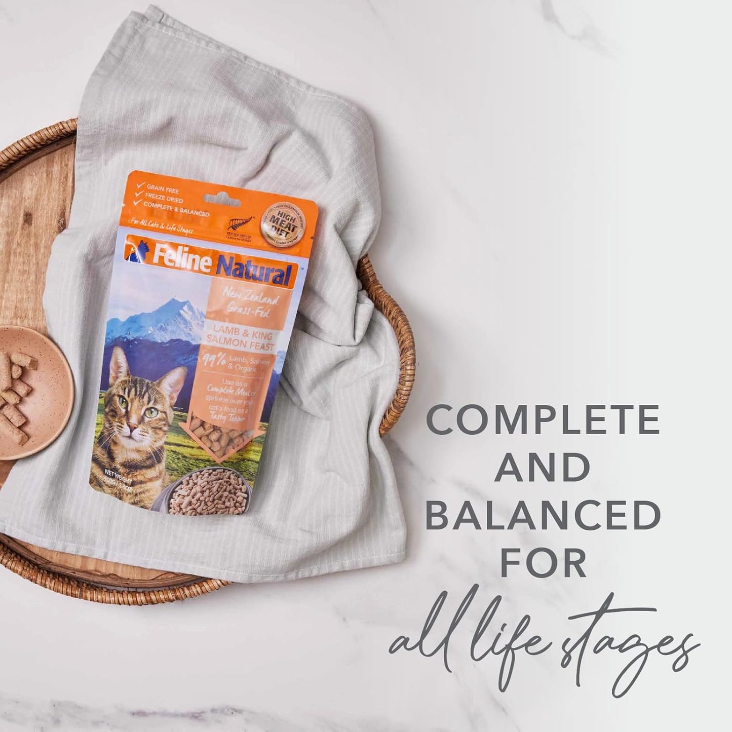 Feline Natural High Protein Dry Cat Food, Freeze-Dried Diet with 98% Meat, Organs & Seafood, No Peas, Grains, or Artificial Additives, Made in New Zealand, Beef & Hoki, 11oz