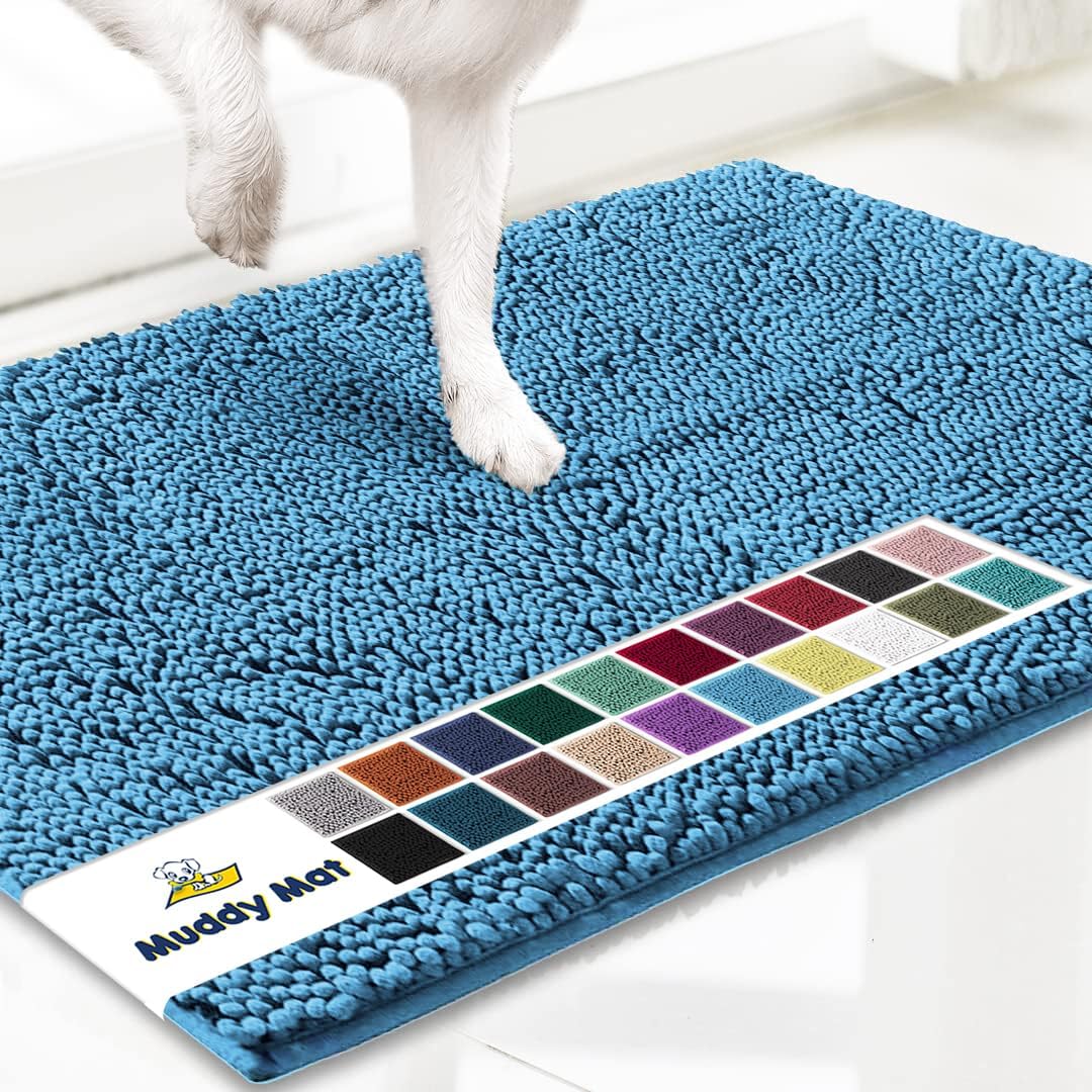 Muddy Mat® Original Dog Door Mat for Muddy Paws, Super Absorbent Microfiber, Non-Slip Washable Pet Rug, Quick Dry Chenille Entryway Carpet, Machine Washable Indoor Outdoor mat, Sky Blue 48"x60"