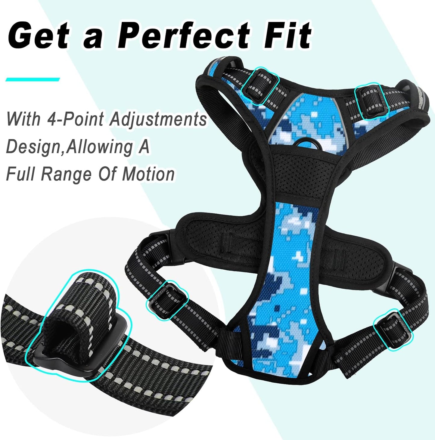 BARKBAY No Pull Dog Harness Large Step in Reflective Dog Harness with Front Clip and Easy Control Handle for Walking Training Running(Blue camo,L)