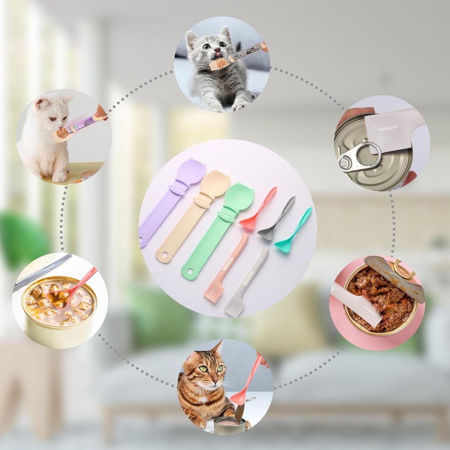 Cat Treat Dispenser Cat Treat Spoon Squeeze 8PCS Lickable Cat Holder with Cat Strip Feeder Spoon and Temptations Licky Treats Happy Cat Tube and Squeeze Up Cat Food Spoons for Wet Food (Cat Head)