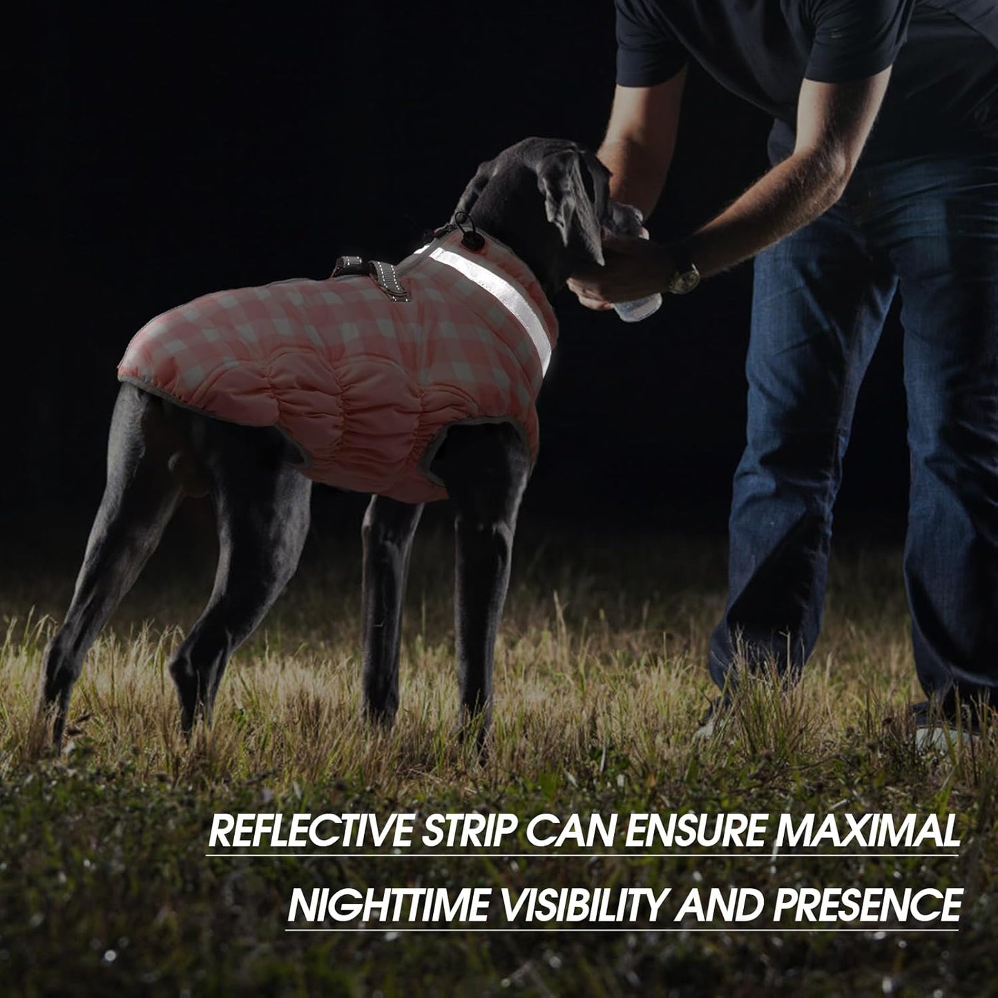 FUAMEY Dog Coat for Large Dogs,Waterproof Dog Winter Jacket with Harness Built in Puppy Cold Weather Coats Reflective Pet Vest with Zipper Warm Fleece Dogs Snowsuit Windproof Pink Plaid 3XL