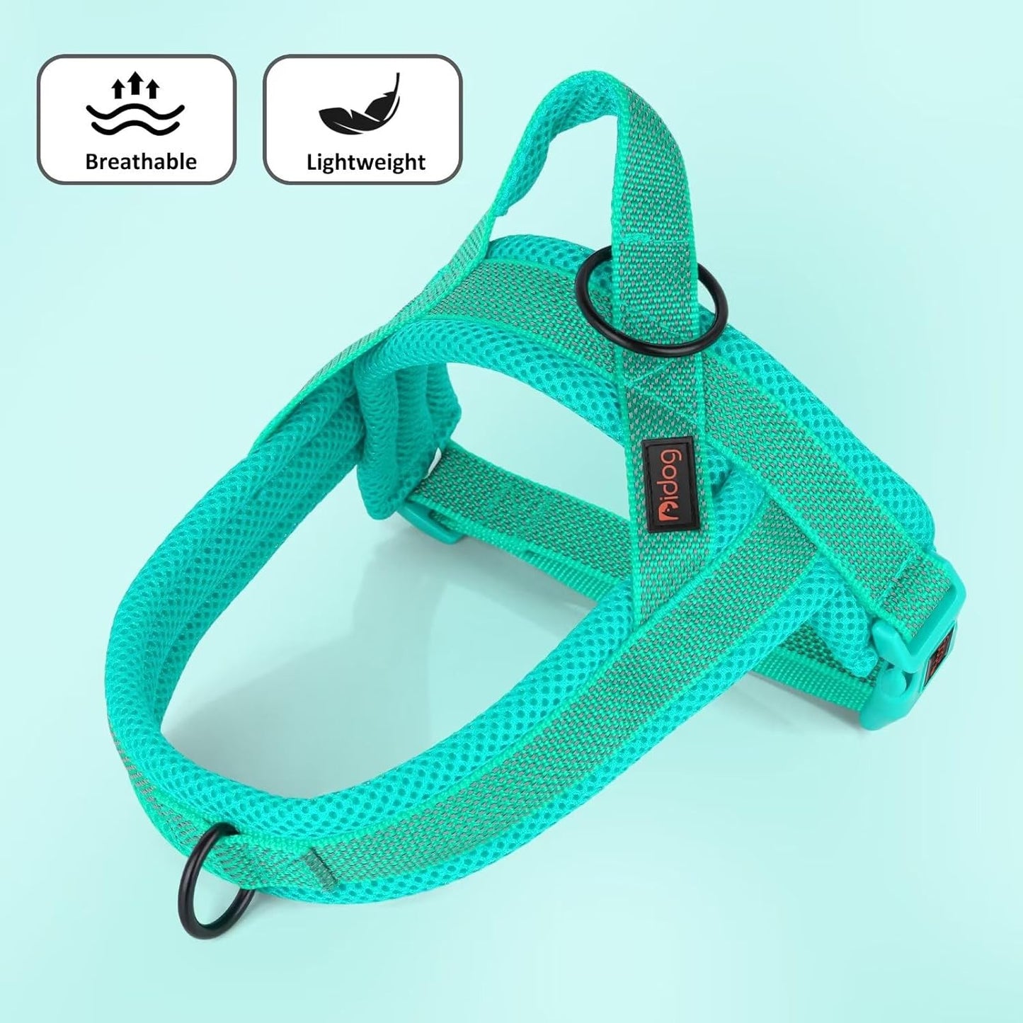 Didog No Pull Dog Harness with Breathable Mesh Padded, Full Reflective & Quick Fit Adjustable Vest Harness, Easy for Training Walking for Small & Medium and Large Dogs (Green, M:Chest 21-26")
