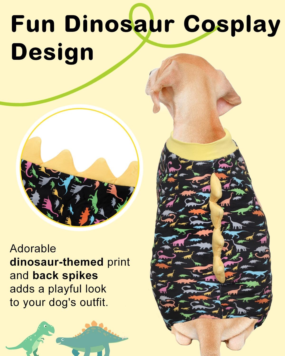 CuteBone Dinosaur Costume Dog Pajamas, Stretchy Spandex Crystal Velvet Sleepwear Coat for Small Dogs, Soft & Warm Pet Outfit Clothes for Cold Weather, Cozy Pullover Design COSP01-4XL