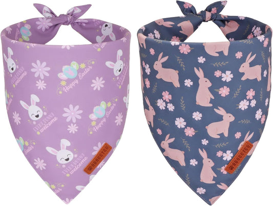 ADOGGYGO Easter Dog Bandanas, Reversible Bunny Floral Pet Scarf, Multi Size Offered, Rabbit Easter Bandana for Medium Large Dogs Pets (Large)