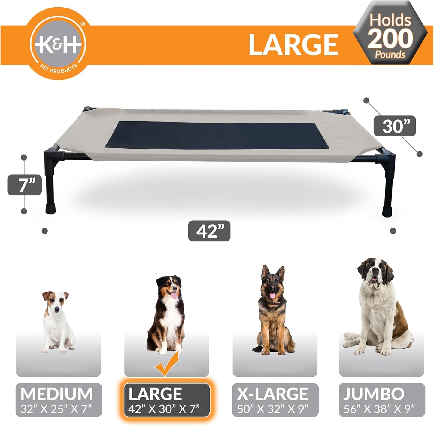 K&H Pet Products Outdoor Elevated Dog Cot, Breathable Cooling Elevated Cot Hammock Pet Bed for Large Dogs, Washable Mesh Cover, Raised Metal Frame, Collapsible, Portable - Large 42 X 30in Taupe
