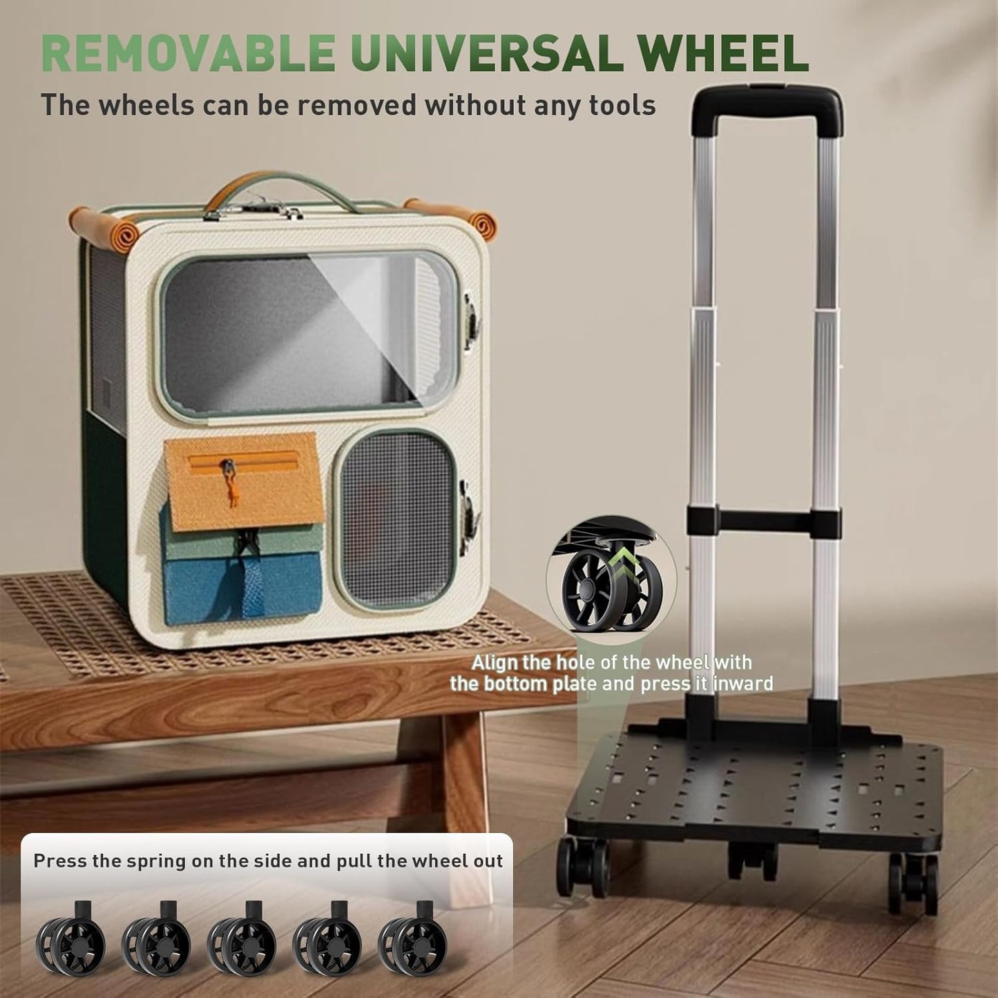 Cat Carrier with Wheels, Soft Rolling Pets Carrier Collapsible on Wheel Pet Handbag Cats Backpack, Dog Carriers up to 25 LBs Removable Cat Bag for Small Dogs Medium Cats Outing(NOT for TSA)