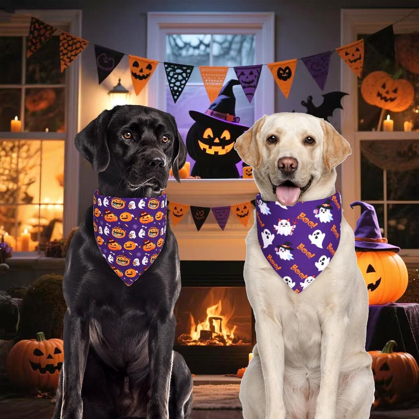 Halloween Dog Bandanas Large 3PCS, 6 Pattern Fall Scarf for Boy and Girl, Triangle Reversible Bibs Breed for Puppy Pets