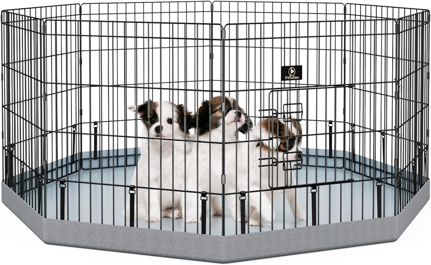 PJYuCien Dog Playpen, 8 Panels 24’’H Dog Pens Indoor with Bottom Pad, Metal Foldable Pet Puppy Exercise Fence Crate Kennel, Better for Small Animals,Grey