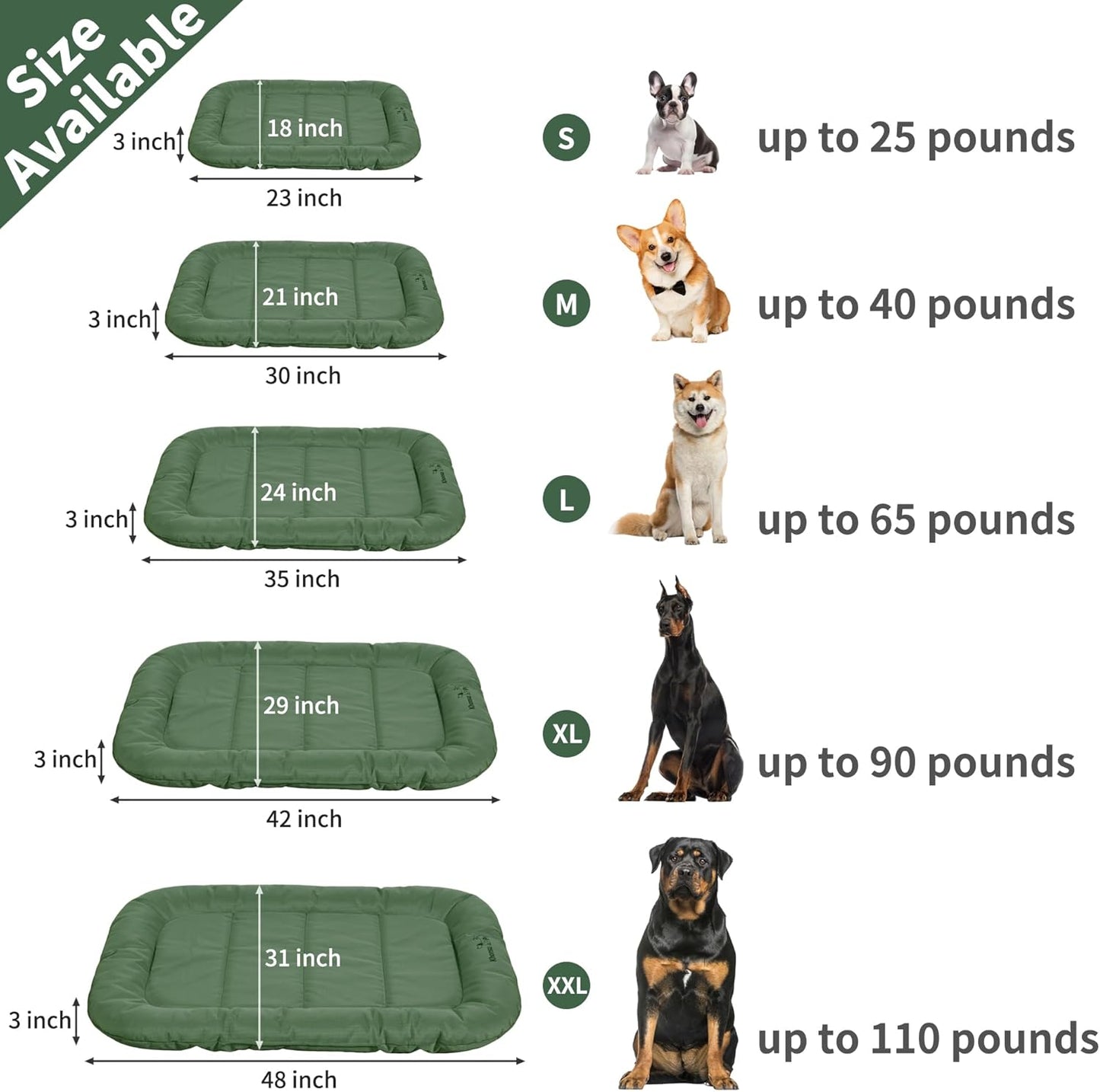 KHONSU PET Durable Dog Bed Tough and Tear Proof Dog Crate Bed, 800lbs Tear Strength PVC-Backed Waterproof Ped Bed Mat Indoor & Outdoor Use for Dogs up to 35 lbs