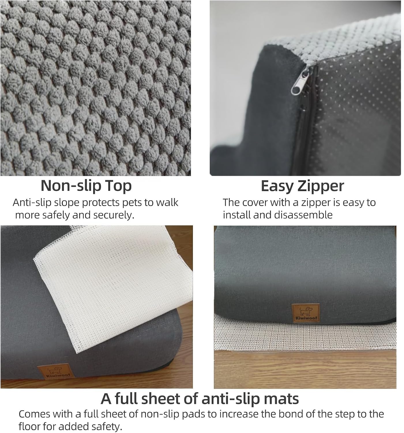 5 Step Pet Stairs Ramp for High Beds Sofas 5-30 Inch with Sturdy Non Slip Waterproof Pads, Machine Washable Cover Indoor Balanced Design for Cats Dogs Small Medium Large XL Pets Grey (Grey, Large, 1)