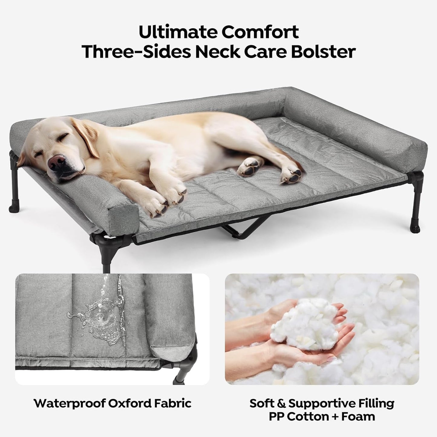 Veehoo Cooling Elevated Dog Bed Add Removable Waterproof Bolster Cushion Mat, Raised Pet Cot with Breathable Teslin Mesh, No-Slip Feet, Dog Couch Bed for Indoor Outdoor, 49x33inches, Grey, CWC2331B