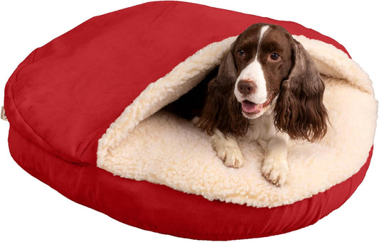 Snoozer Classic Poly-Cotton Cozy Cave Pet Bed, Extra Large, Red