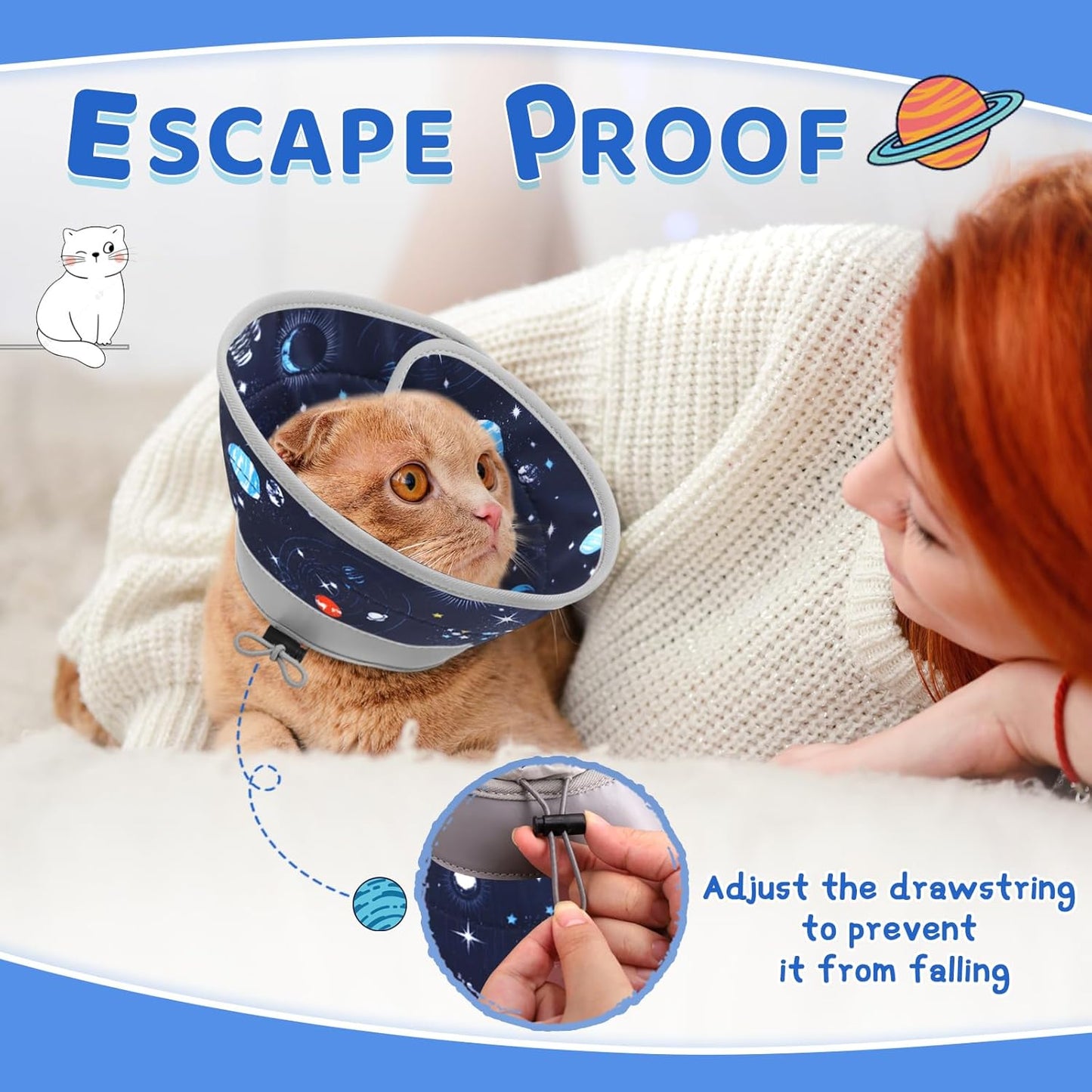 Cat Cone Collar Soft to Stop Licking, Adjustable, Foldable Lightweight Kitten Cones After Surgery Recovery for Cats & Kittens, Cat Cone Alternative (Grey, M)