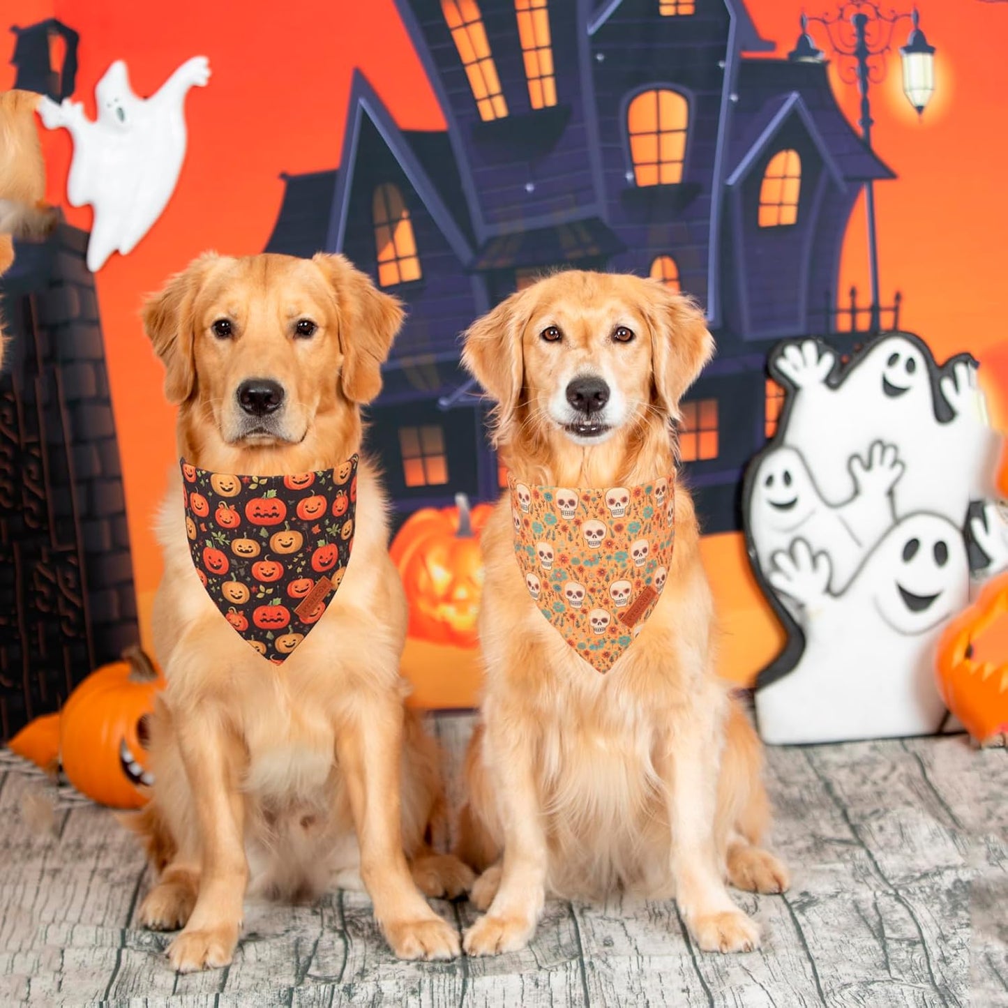 PTDECOR Halloween Dog Bandana, Skeleton Pumpkin Reversible Holiday Dog Scarf, Triangle Halloween Bandanas for Large X-Large Dogs (X-Large)