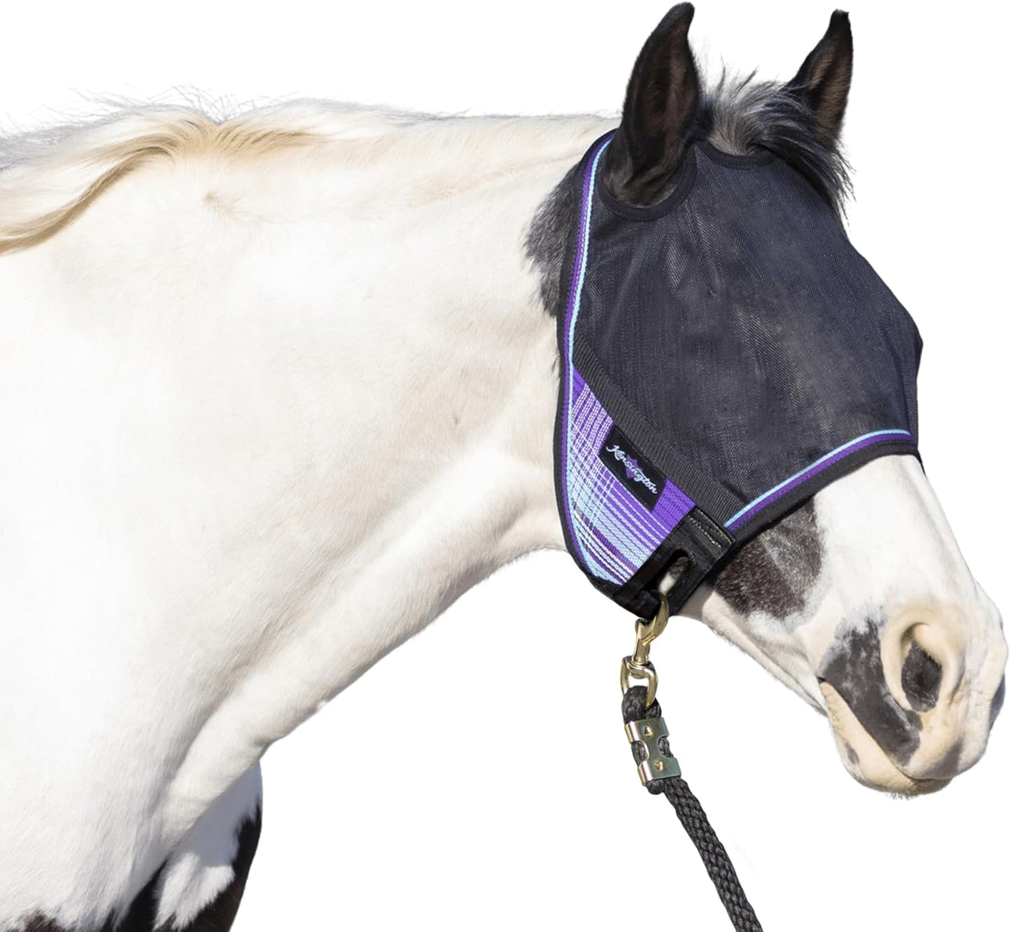 Kensington 90% UV Fly Mask Halter CatchMask UViator - Without Ears & Forelock Freedom Web Trim *Roomy Fit*- X-Large, Lavender Mint