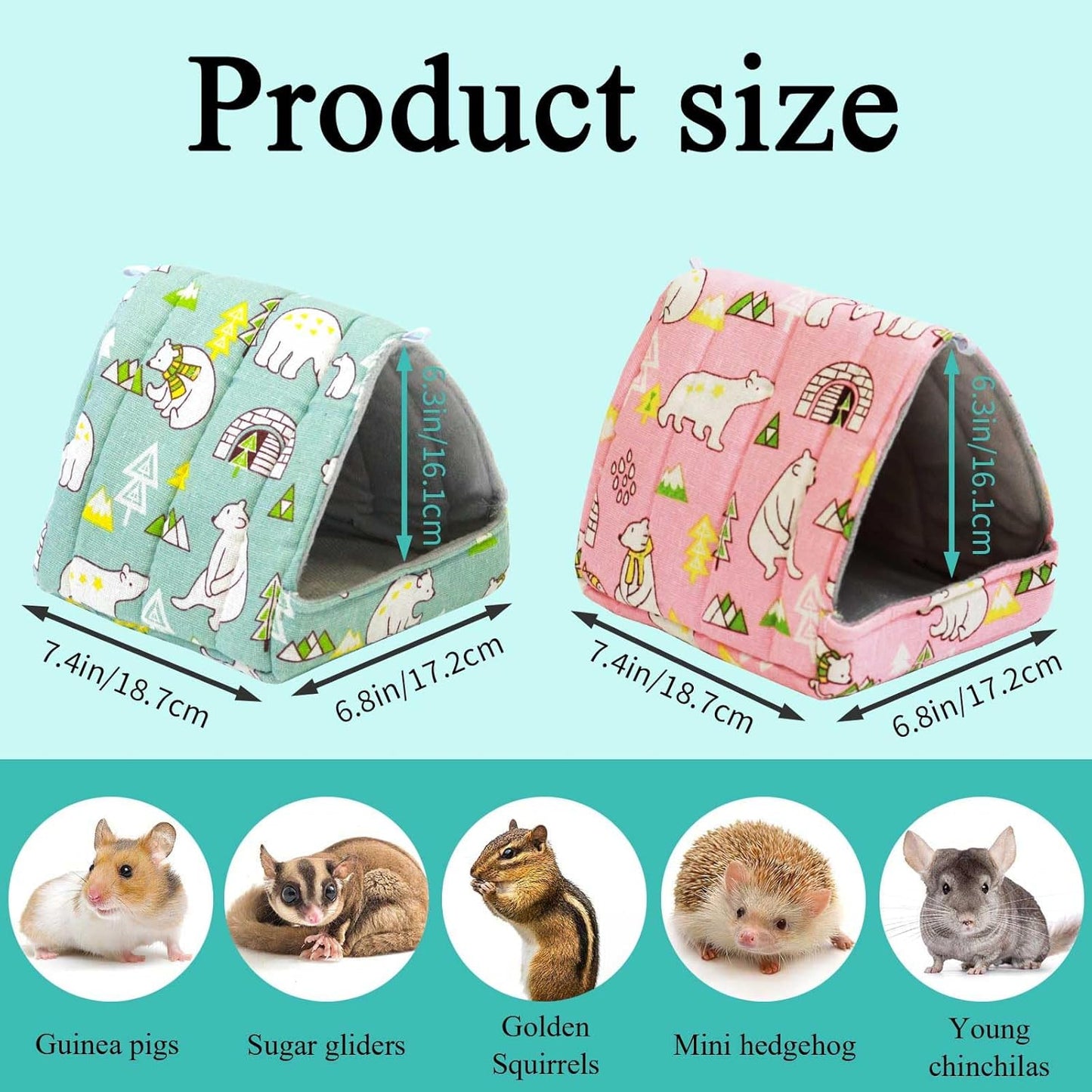JSPYFITS 2 Pack Guinea Pig Hideout,Small Animal House Guinea Pig Bed Washable Cage Accessories for Small Pet Bunny/Rabbit/Hamster/Chinchilla Guinea Polar Bear Forest