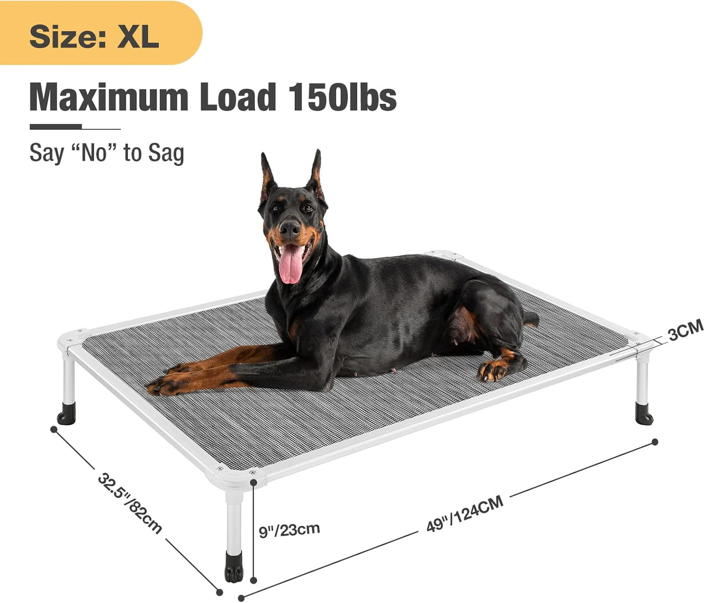 Veehoo Chew Proof Elevated Dog Bed - Cooling Raised Pet Cot - Silver Aluminum Frame and Durable Textilene Mesh Fabric, Unique Designed No-Slip Feet for Indoor or Outdoor Use, Black Silver, X Large