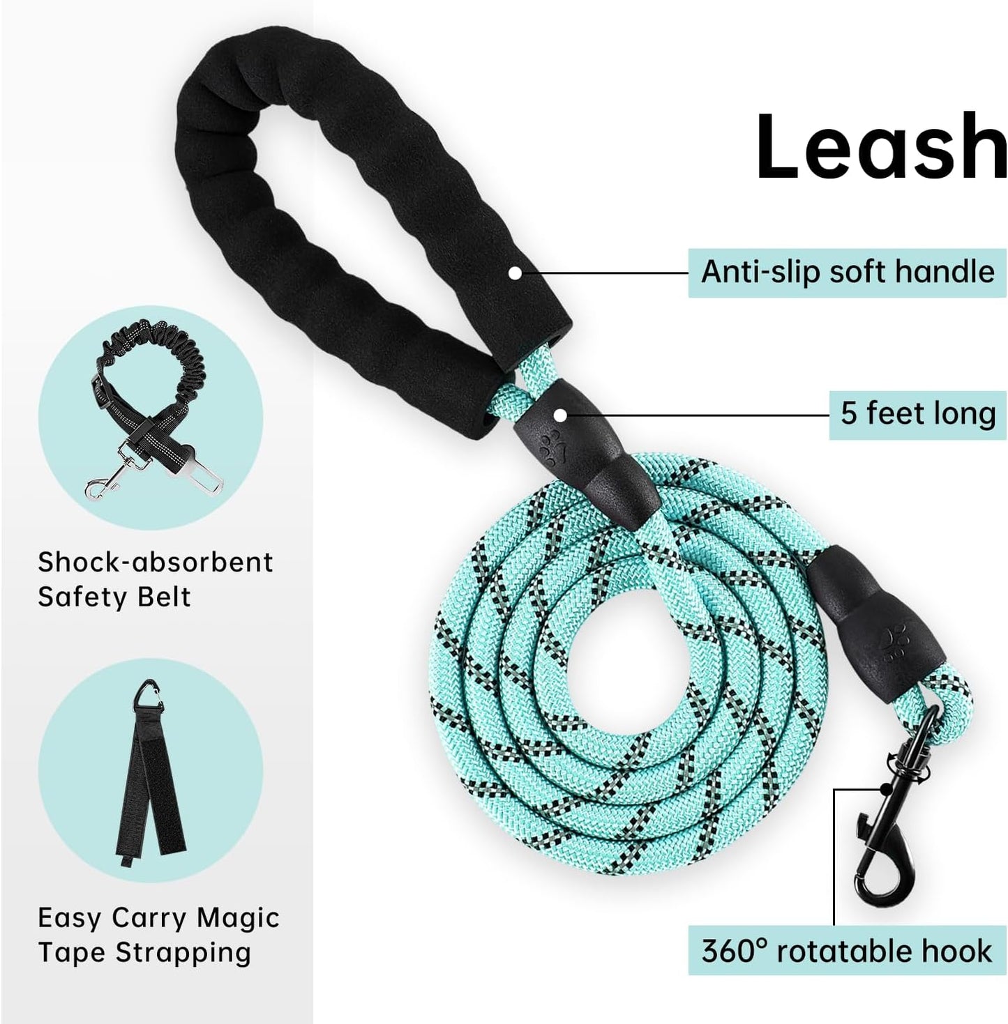 IVY&LANE No Pull Dog Harness with Leash Set, Reflective No Choke Pet Vest,Adjustable Oxford Dog Vest Harness with Easy Control Handle for Medium Dogs (Turquoise,M)