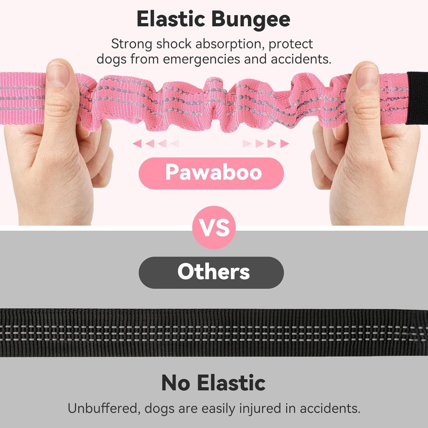 Pawaboo Dog Seatbelt for Car, 3-in-1 Dog Seat Belt Bungee, Shockproof Dogs Tether for Car with Buckle & Hook Latch, Adjustable Reflective Dogs Cars Harness Leash with 360° Lockable Buckle, Pink