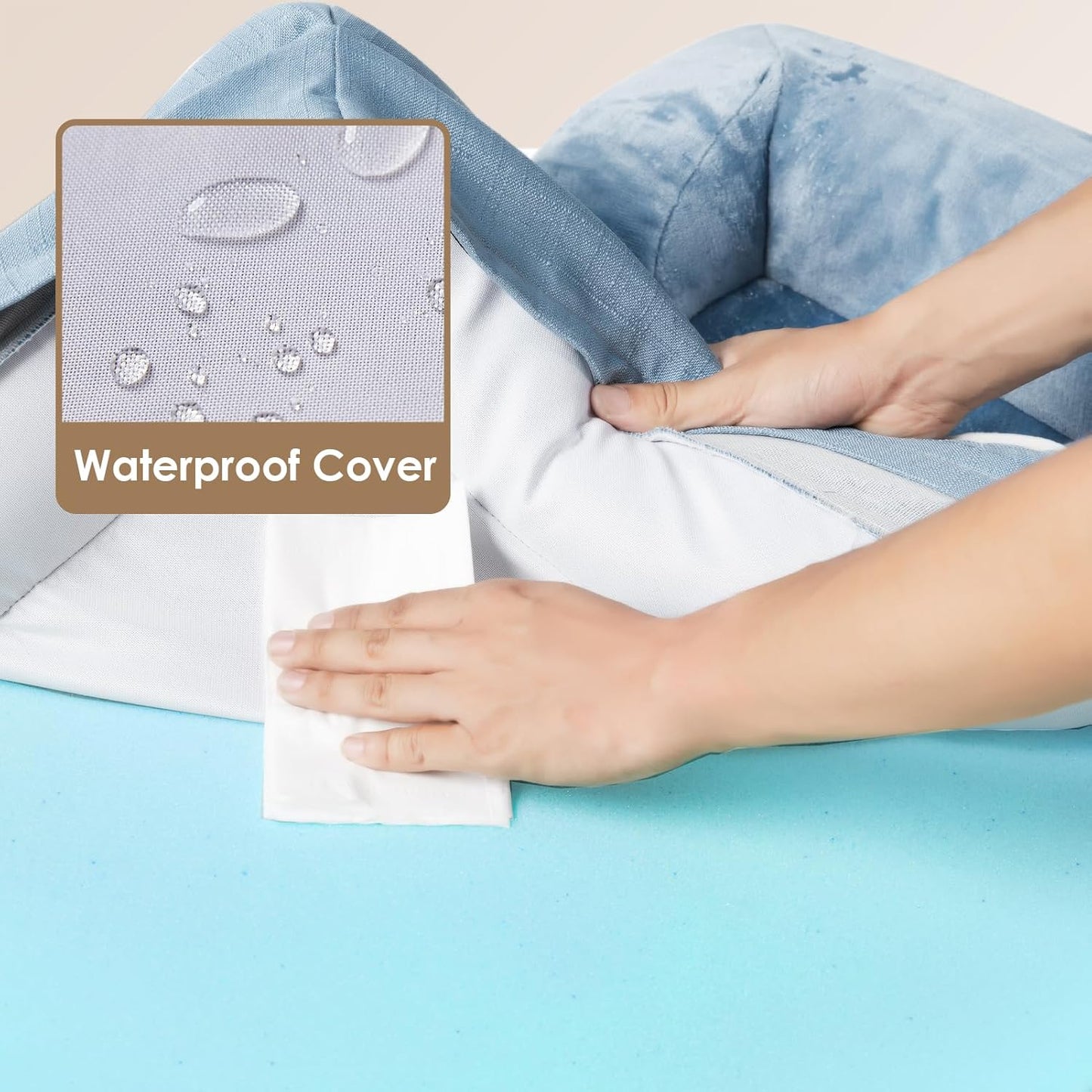 EHEYCIGA Orthopedic Dog Beds for Large Dogs, Waterproof Memory Foam Large Pet Bed with Sides, Non-Slip Bottom and Egg-Crate Foam Dog Couch Bed with Washable Removable Cover, Washed Blue