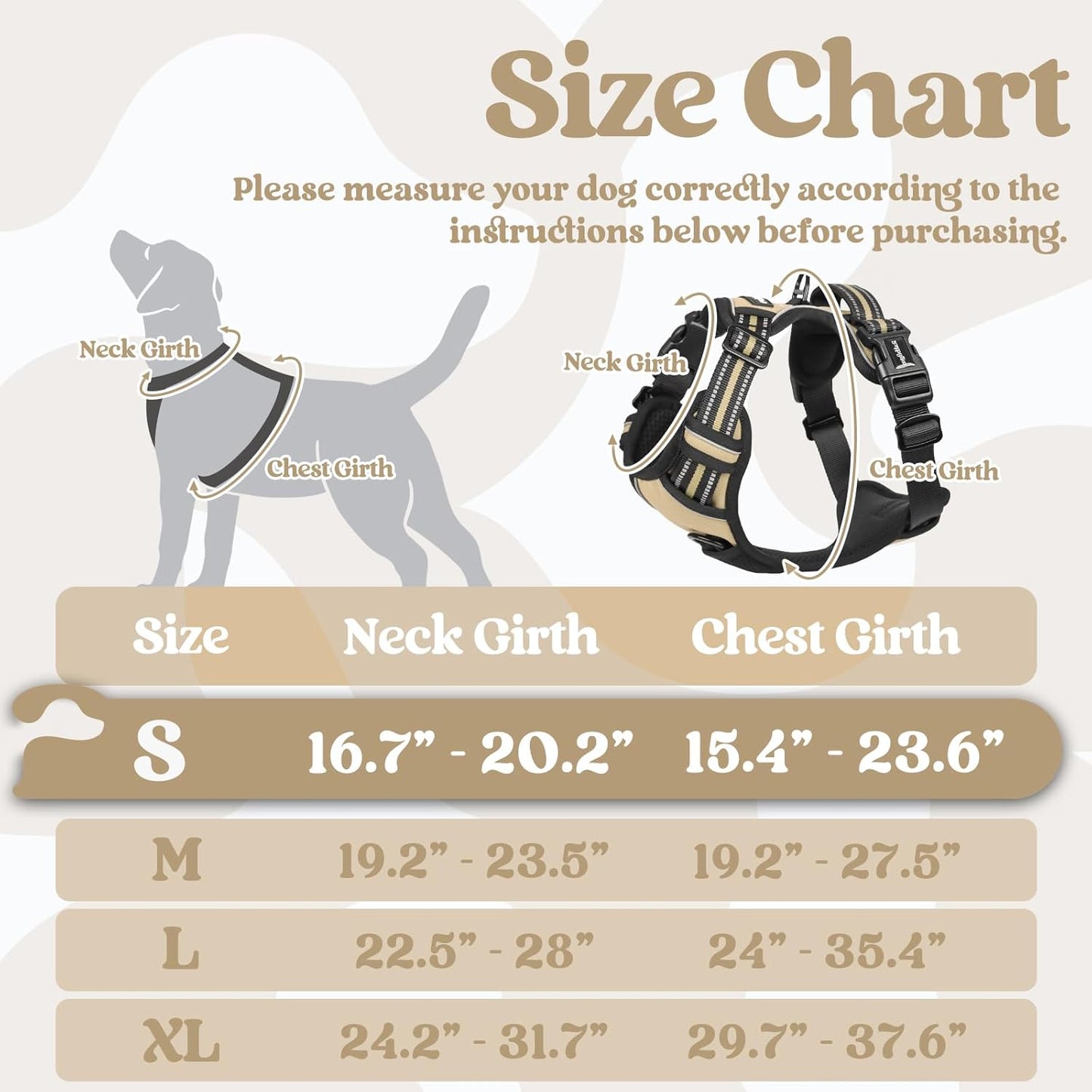 rabbitgoo Dog Harness Small Sized, No Pull Pet Harness with 3 Buckles, Adjustable Soft Padded Vest with Control Handle, Walking Reflective Pet Vest for Small Dogs, Beige, S