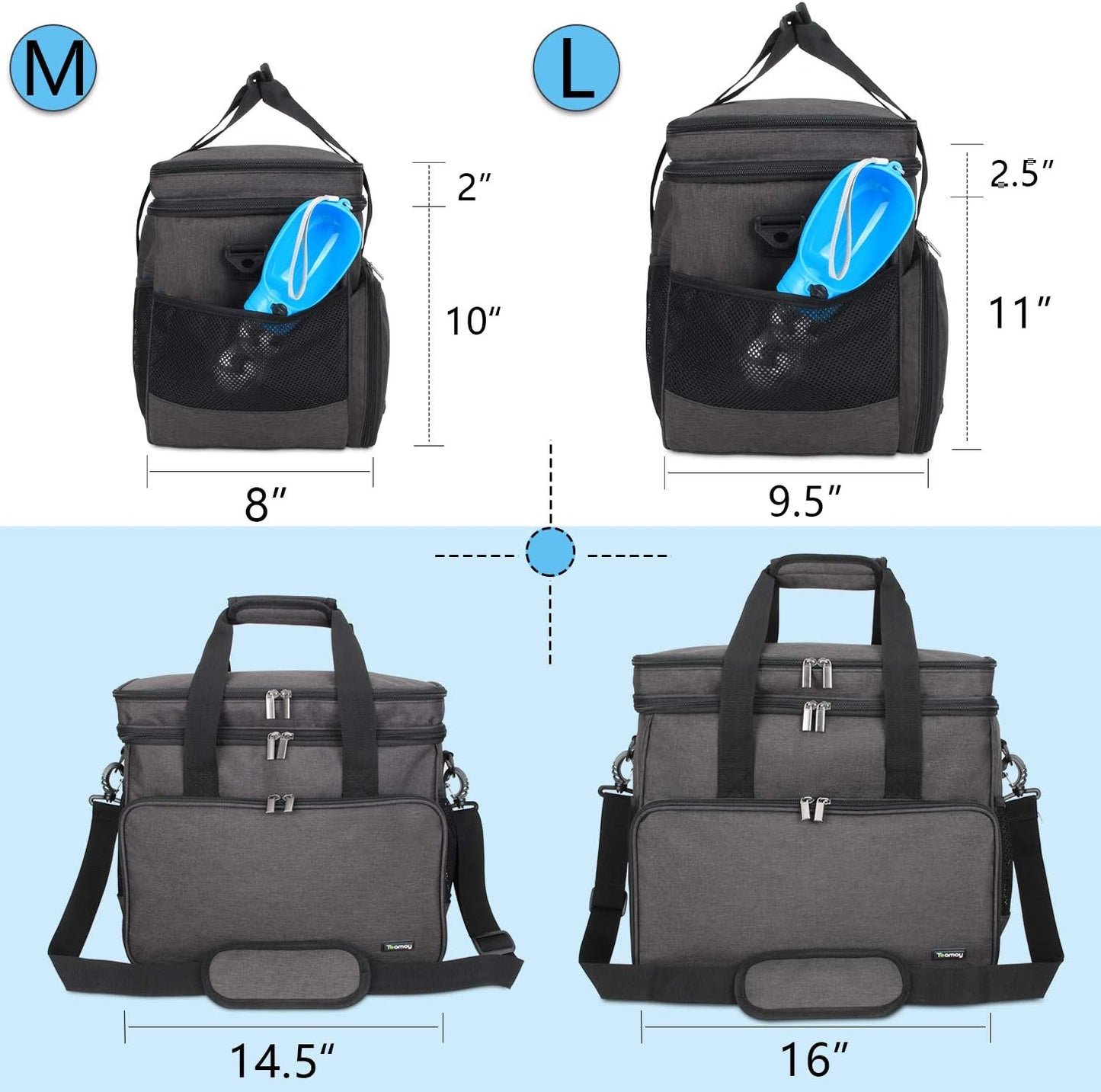 Teamoy Double Layer Dog Travel Bag, Dog Bag for Supplies with 2 Silicone Collapsible Bowls, 2 Food Carriers, 1 Water-Resistant Placemat, Pet Supplies Weekend Tote Organizer (Large, Black)