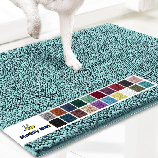 Muddy Mat® Shown on TV–Super Absorbent Microfiber Dog Door Mat for Muddy Paws, Non-Slip Washable Pet Rug, Quick Dry Chenille Entryway Carpet, Machine Washable Indoor Outdoor mat–Seafoam Green 35"x24"