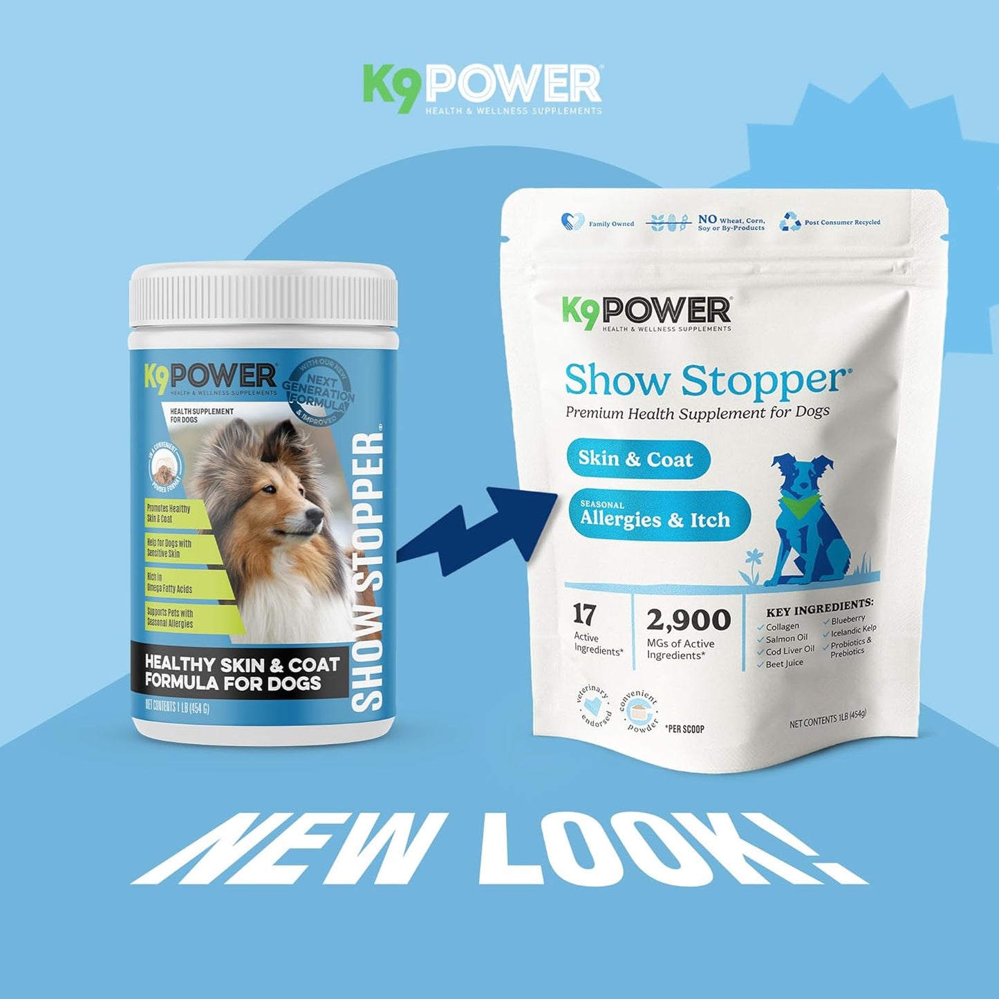 K9 Power Show Stopper for Dogs 1lb – Boosts Coat Shine & Promotes Healthy Skin Tone Strengthens Immune System Enhances Digestive Health - Pack of 2