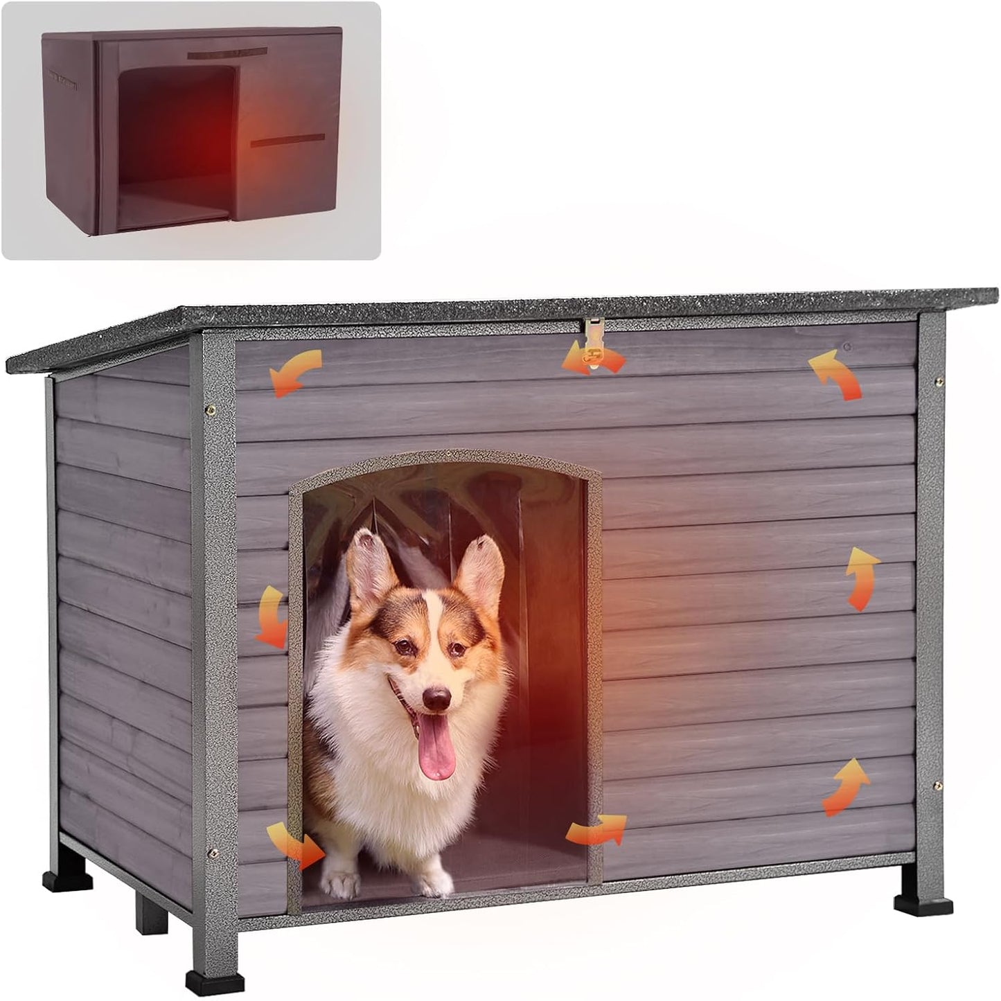 GUTINNEEN Dog House Insulated Outdoor Dog Kennel with Liner for Winter Large