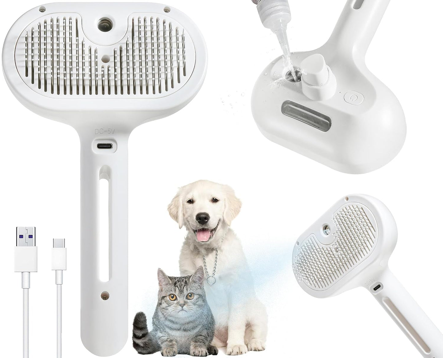 3-in-1 Steam Brush for Cats & Dogs – Hair Removal Comb with One-Click Release & Water Spray – Grooming Brush for Shedding, Long/Short Hair