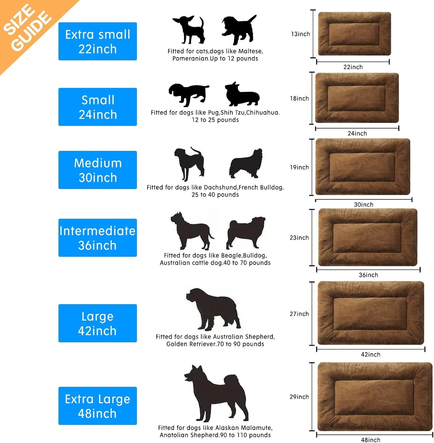 Dog Beds Crate Pad for Medium/Large Dogs Ultra Soft Dog Crate Bed Washable & Anti-Slip Kennel Pad for Dogs Cozy Sleeping Mat,Brown 36inch