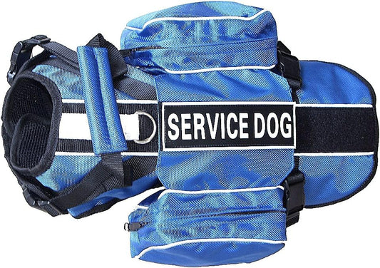 Serijoars Dog Vest Harnesses with Saddlebag Backpack for Camping & Travel - Reflective Hound Hiking Backpack Saddle Bag - Lightweight Vest Harness for Medium & Large Dogs (Blue, S)