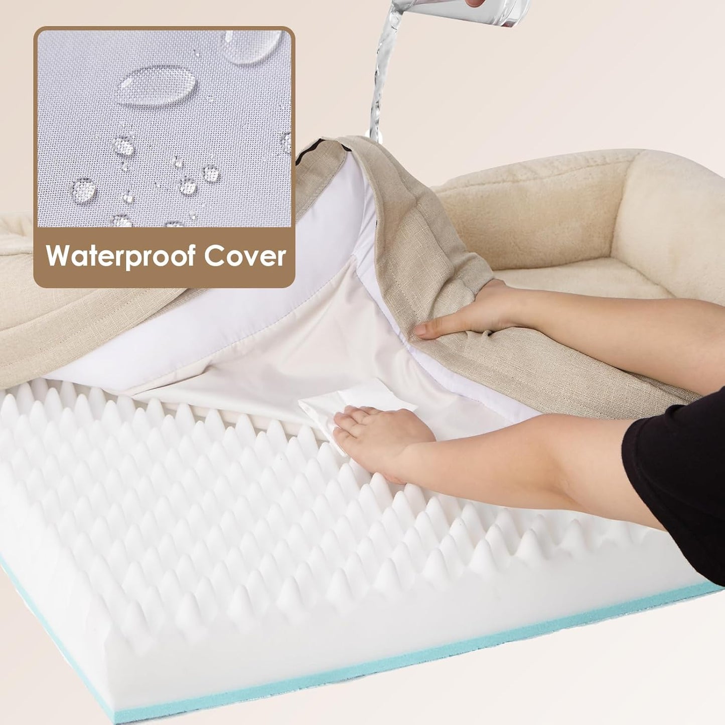 EHEYCIGA Memory Foam XL Dog Bed for XLarge Sized, Extra Large Orthopedic Dog Sofa with Sides and Waterproof Liner, Washable Bolster Pet Bed Couch with Removable Cover, 42x30x7.5 Inch, Beige