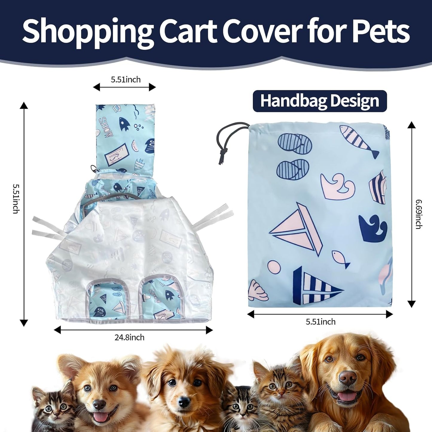 Shopping Cart Cover for Pets Dogs-Waterproof and Cooling Material,Portable and Easy-on Stretch Design with Carry Bag
