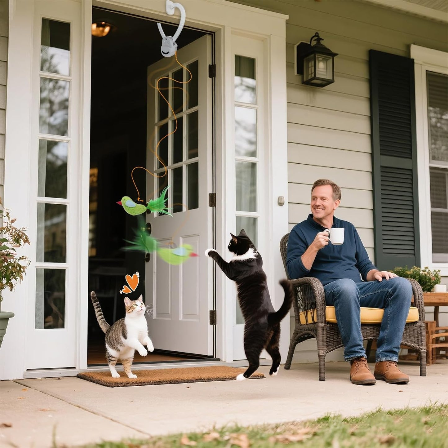 Interactive Cat Toys for Indoor Cats Automatic Electric Flying Bird Feather Wand Toy - Best Kitten & Adult Cat Enrichment Stimulation Toy Hanging Electric Kitty Toys for Bored Cats（White）