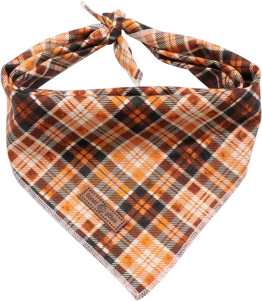 Lionet Plaid Dog Bandana 1PC - Pet Fall Washable Reversible Cotton Scarf, Adjustable Square Kerchief for Small to Large Dogs