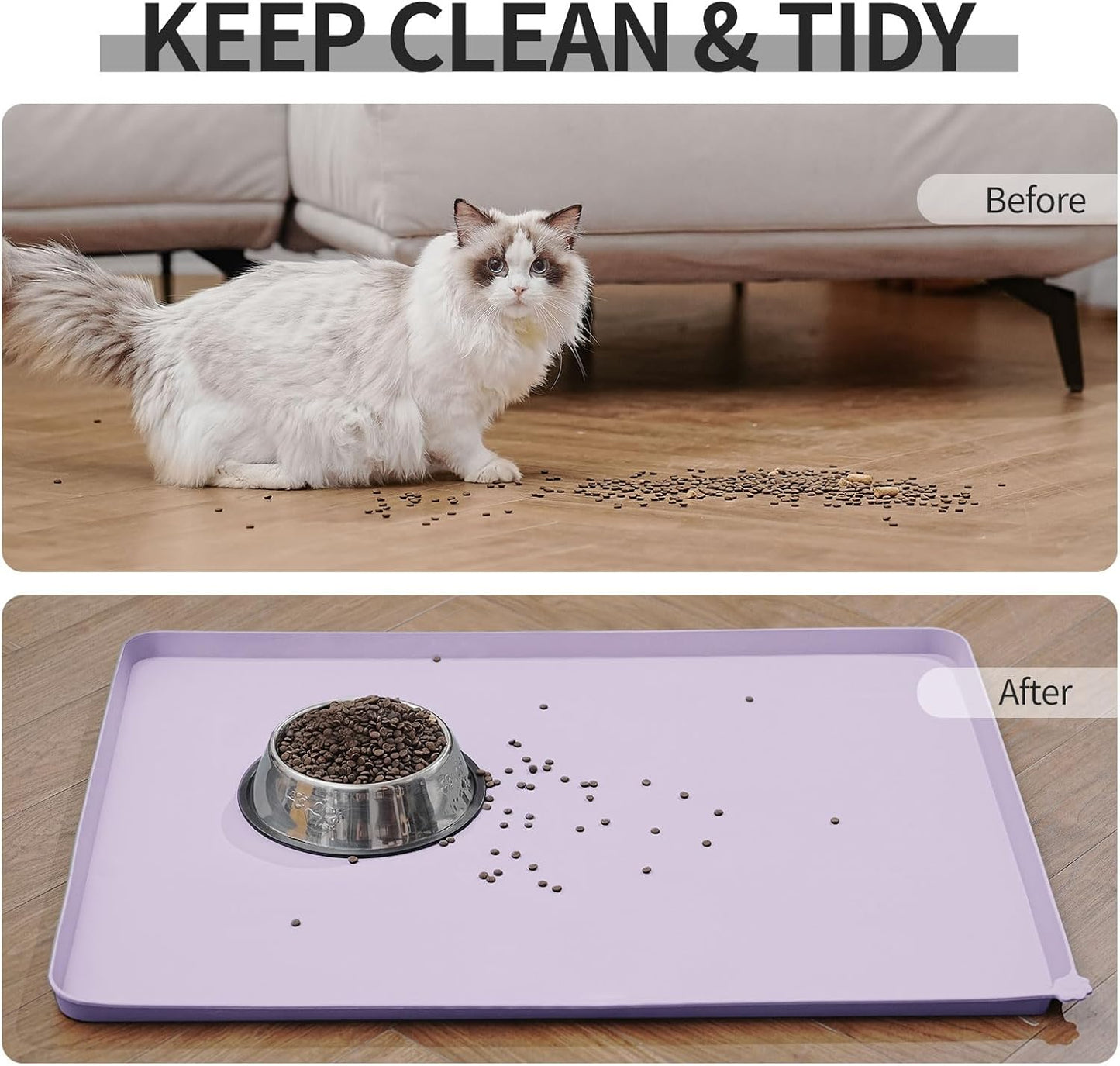 Waterproof Pet Feeding Mat with High Raised Edges, Heavier and Thicker Placemats for Cat Dog Water Bowl with BPA Free, Dogs Cats Food Mats for Messy Drinkers to Prevent Spill and Protect Floors